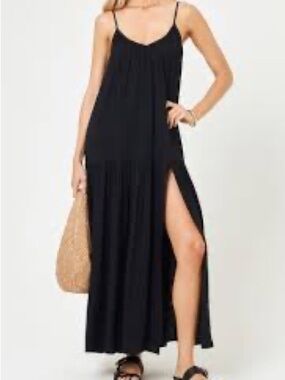 L*SPACE Black Maxi Dress Cover Up - Malibu Style Large NWT